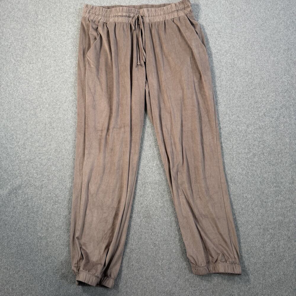 H.I.P. Women's Medium Taupe Velour Jogger Pants Drawstring Elastic Waist Casual
